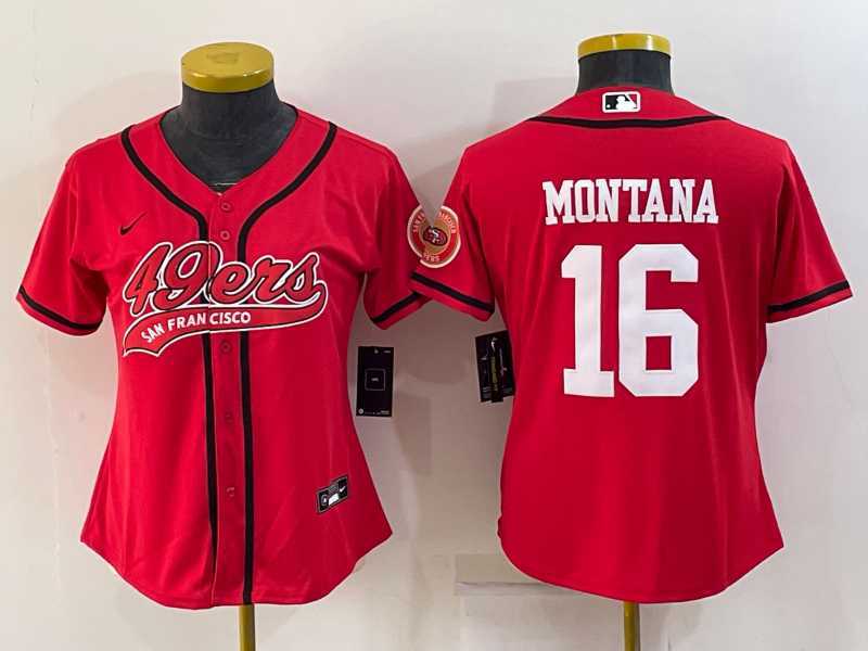 Youth San Francisco 49ers #16 Joe Montana Red With Patch Cool Base Stitched Baseball Jersey->youth nfl jersey->Youth Jersey
